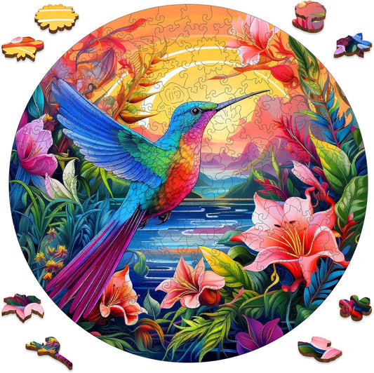 Wooden Puzzles for Adults, Hummingbird and Flower Puzzles 200 Pieces, Unique Shaped Jigsaw Puzzles for Adults and Kids, Birthday Gifts Fun Challenge Family Game 11.2'' x 11.2''