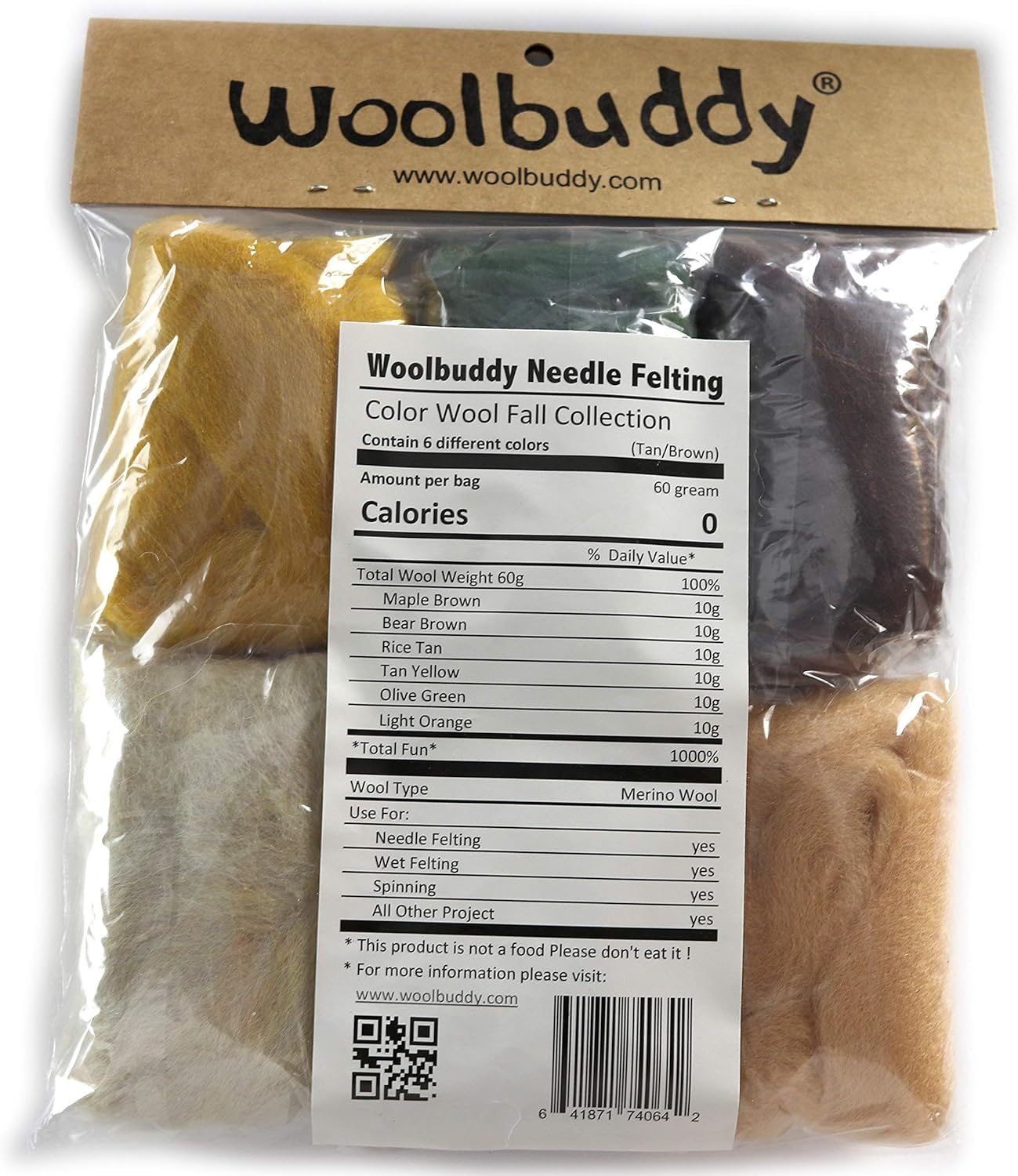 Woolbuddy Needle Felting Wool, Natural Handmade Wool Roving, 6 Vibrant Colors with Instructions (Wool Bag Fall)