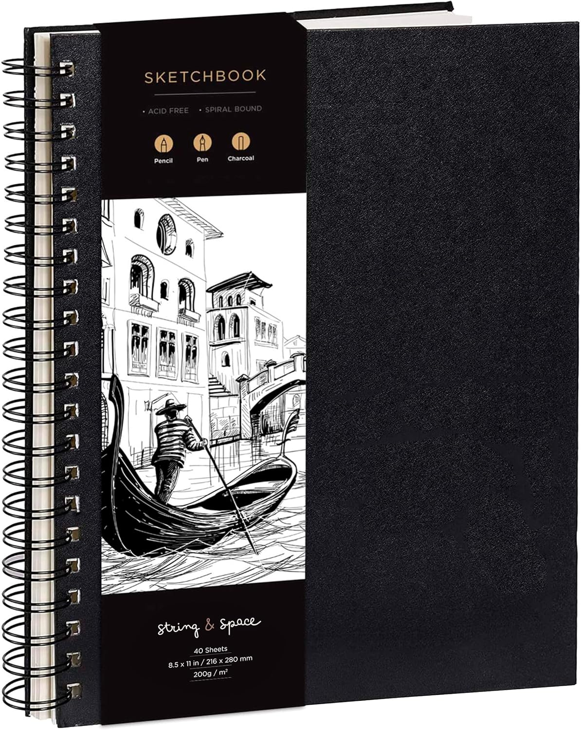 Artist’s Sketchbook Hardcover – 200GSM Very Thick Paper – Large, Spiral Sketch Book for Drawing and Mixed Media – Sketch Pad, Art Book - 8.25 x 11.4, 40 Sheets / 80 Pages
