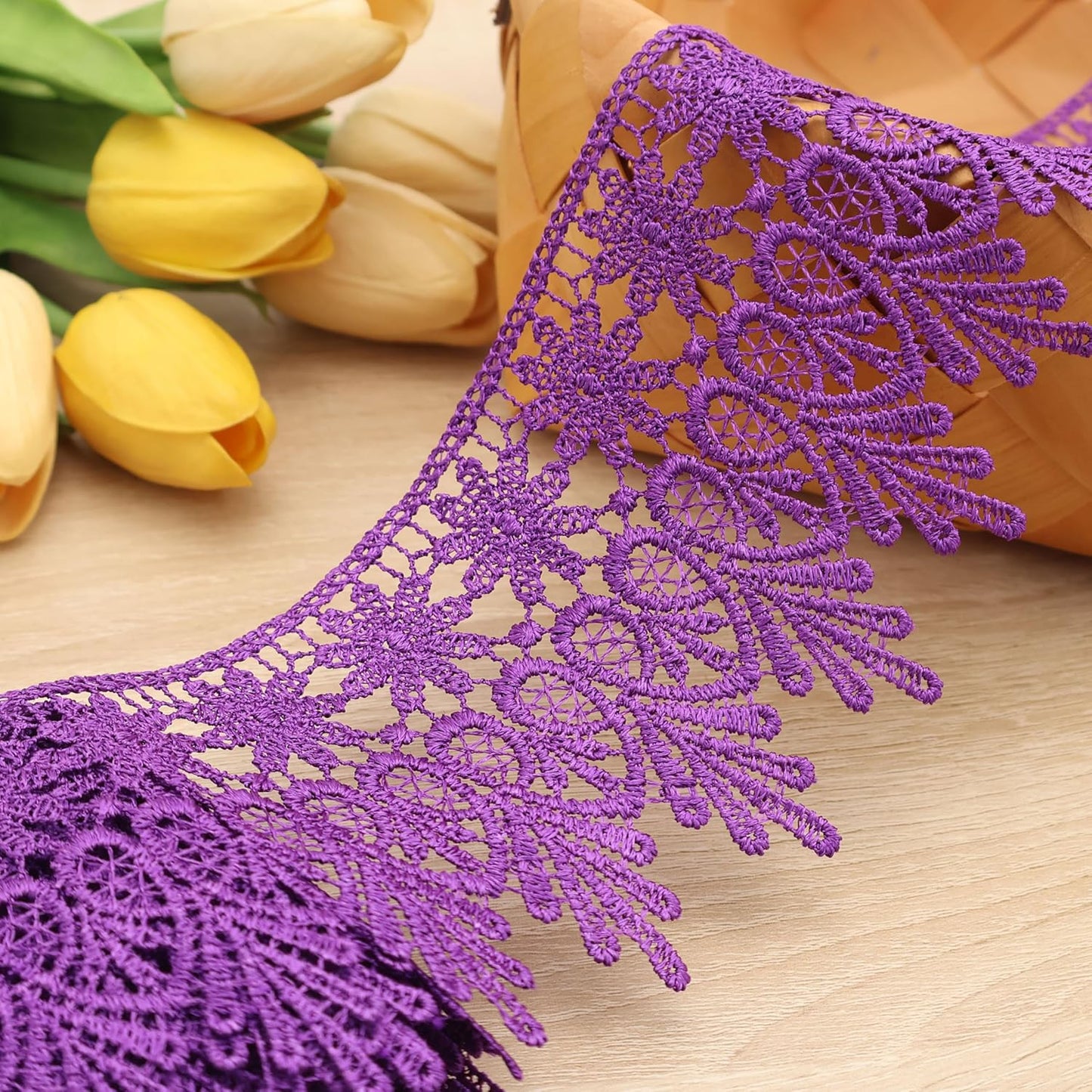 GXTIZAS Purple Lace Trim 5 Yards Wide Venise Lace Ribbon Embroidered Edge Trim for Sewing Crafts Pillow Case