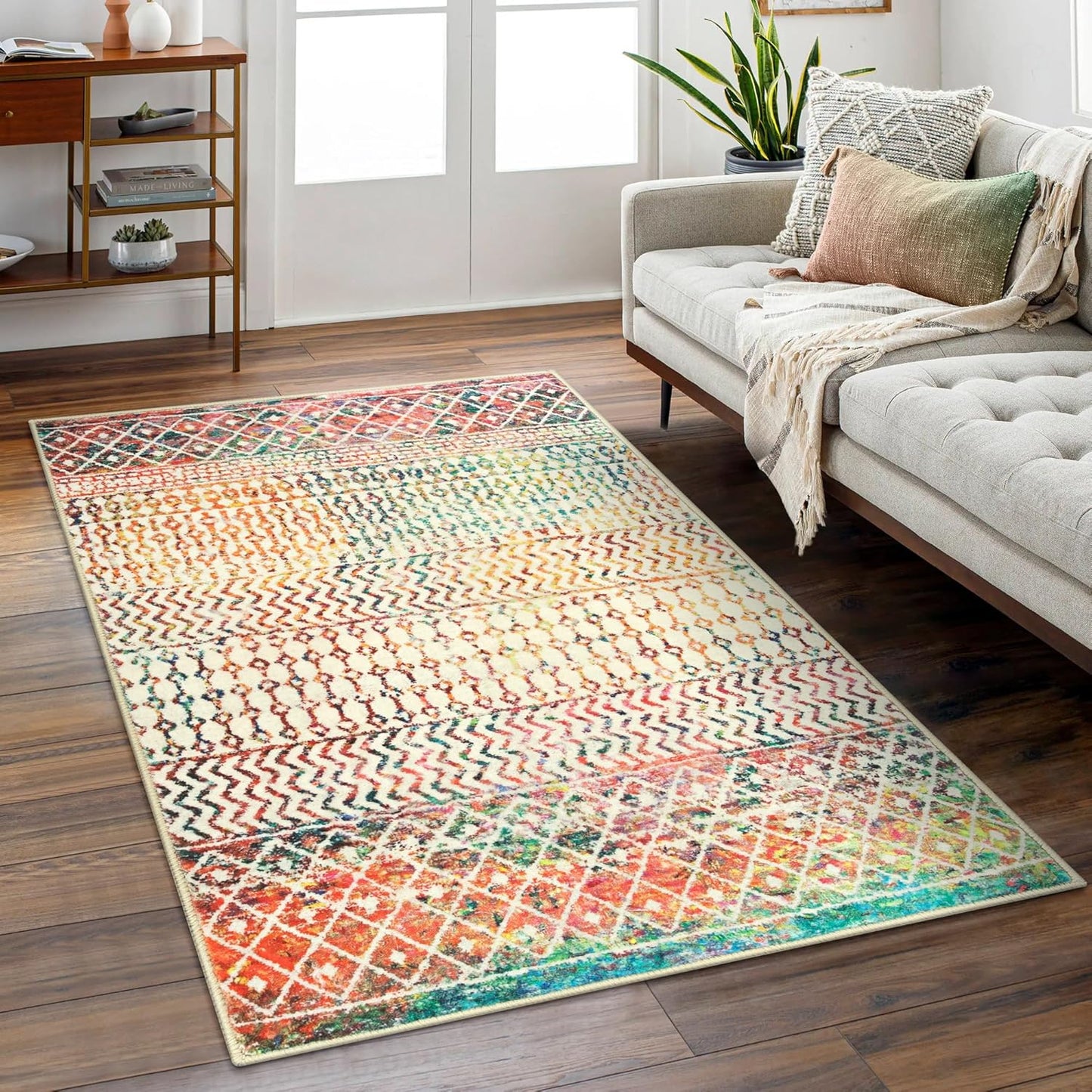 4x6 Rug for Living Room, Soft Non Slip Indoor Front Door Mat, Low-Pile Machine Washable Area Rug Floor Carpet for Bedroom Classroom Office Dining Room