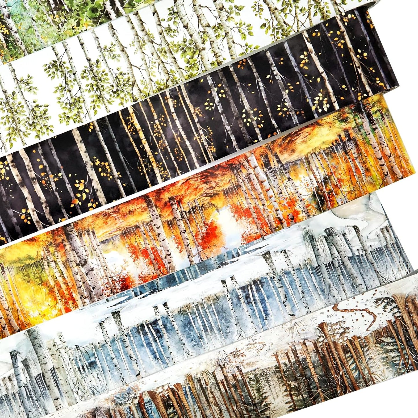 Forest Washi Tape Set, 6 Rolls Tree Landscape Stickers with Clip for Scrapbooking, Journaling and Planner Supplies