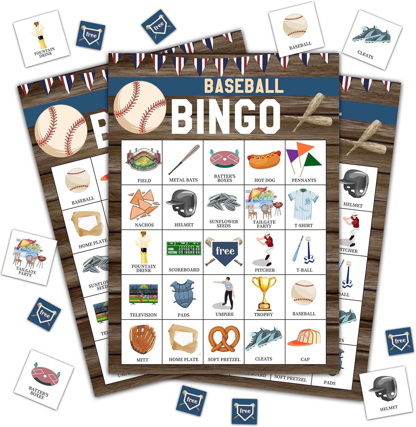 Baseball Bingo Game, Baseball Party Games Cards for Adults, Sports Party Games, Birthday Bingo, 24 Players (B06)
