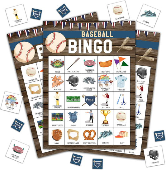Baseball Bingo Game, Baseball Party Games Cards for Adults, Sports Party Games, Birthday Bingo, 24 Players (B06)