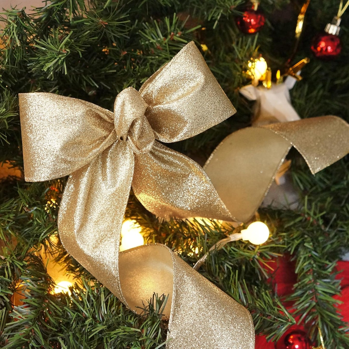 CT CRAFT LLC Glitter Wired Ribbon 2.5" x 10 Yards Light Gold for Christmas Home Decor Bow Gift Wrapping DIY Crafts Wreath