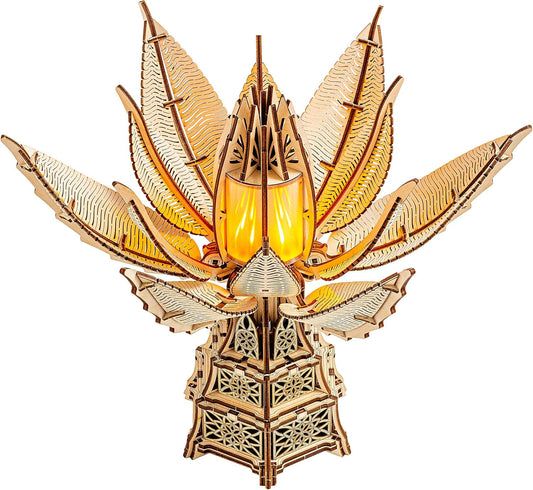 Wood Trick Fiery Bloom Luminous LED 3D Wooden Puzzles for Adults to Build - Interactive Mechanical Movement - Engineering DIY Project Mechanical 3D Puzzle Model Kits for Adults