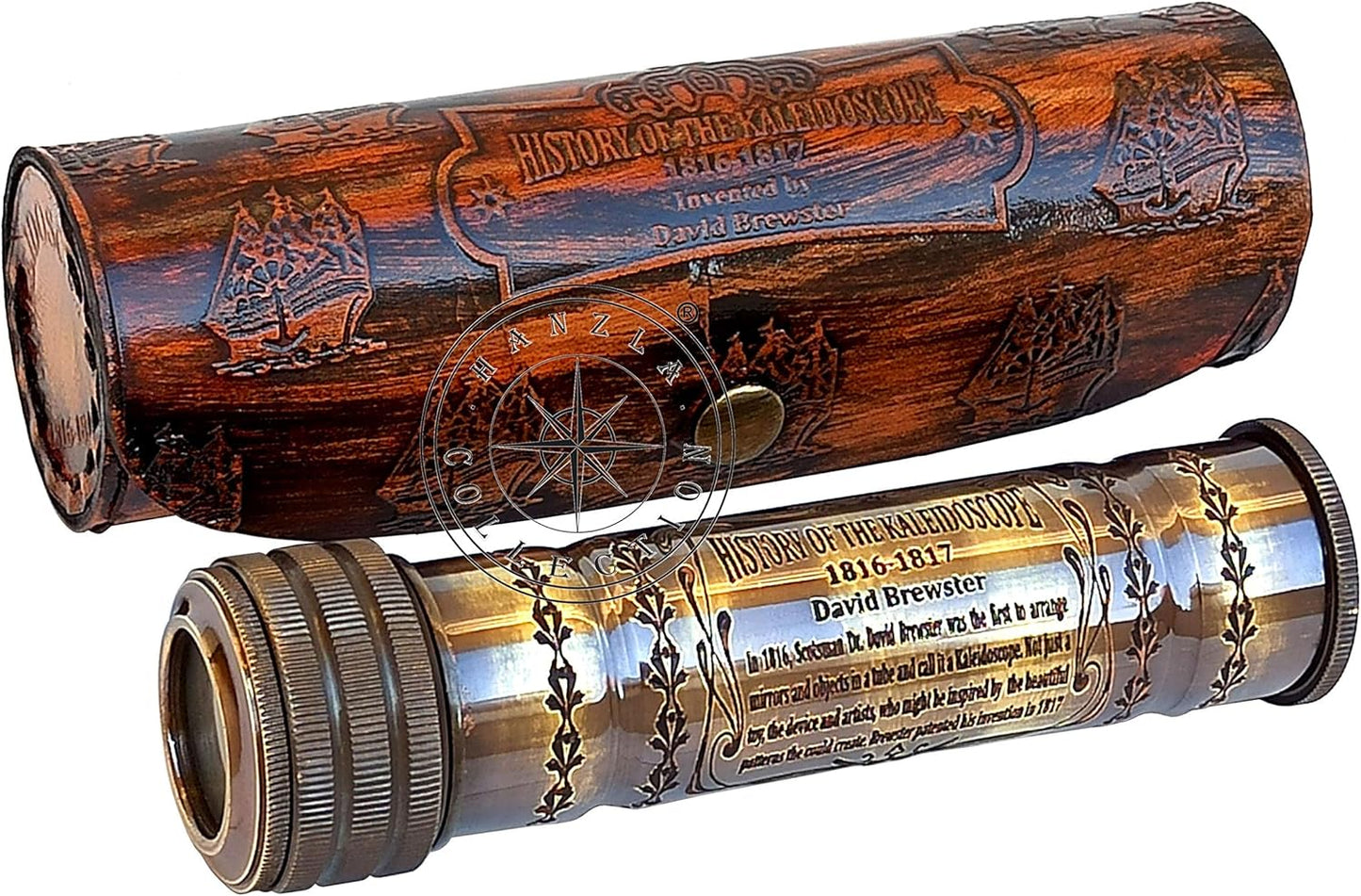 Handmade Brass Kaleidoscope Engraved Nautical Kids Gift with Antique Leather Case Educational Gift Vintage Decor Collection