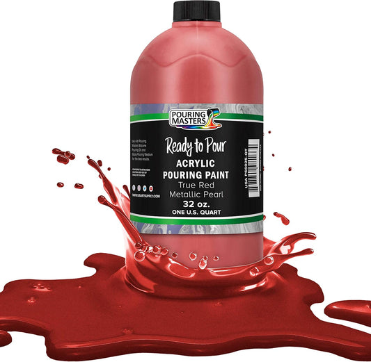 Pouring Masters True Red Metallic Pearl Ready to Pour Acrylic Pouring Paint - Premium 32-Ounce Pre-Mixed Fluid Acrylic Paint - Fluid Art Supplies for Canvas, Wood, Paper, Tile & Rocks