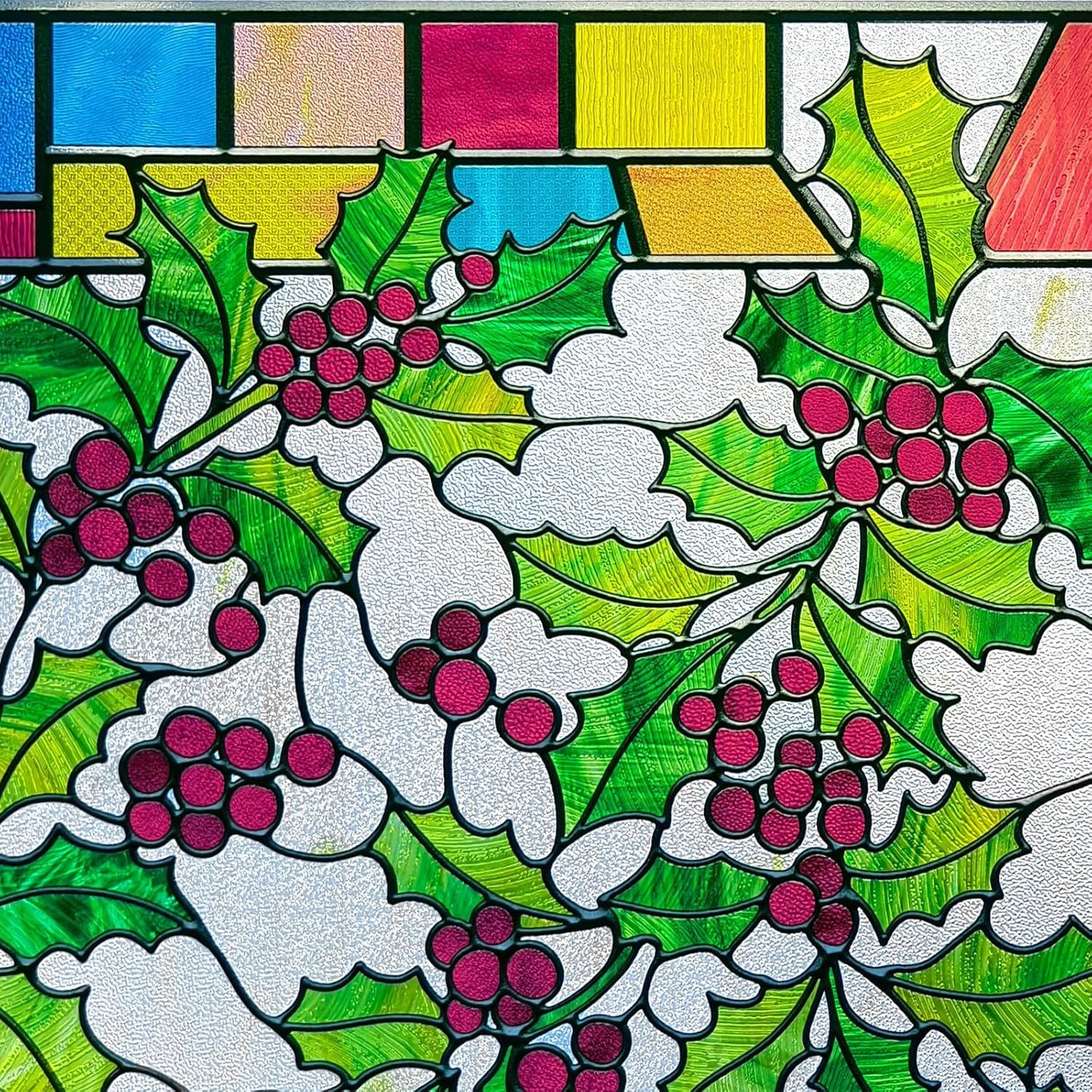 3D Stained Glass Window Film, Decorative Window Privacy Film for Bathroom,Front Door,Home, Sun Blocking Heat Control,Static Cling,23.6inch x 35.4inch Holly