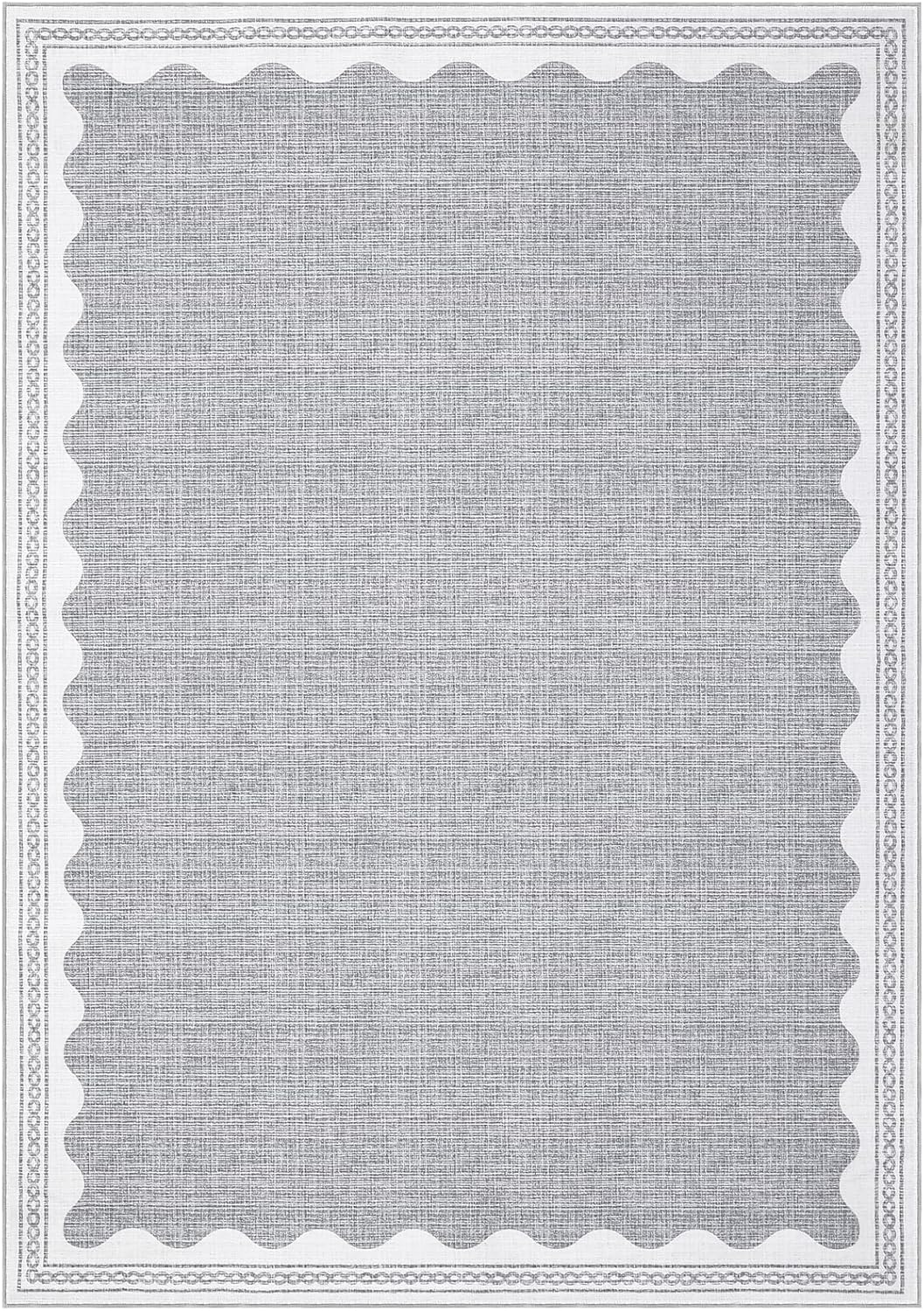 Scalloped Washable Rugs for Living Room, Solid Grey 6x9 Area Rugs for Bedroom Girls, Non Slip Scalloped Rug with Rubber Back, Soft Dorm Nursery 6x9 Rugs for Dining Room