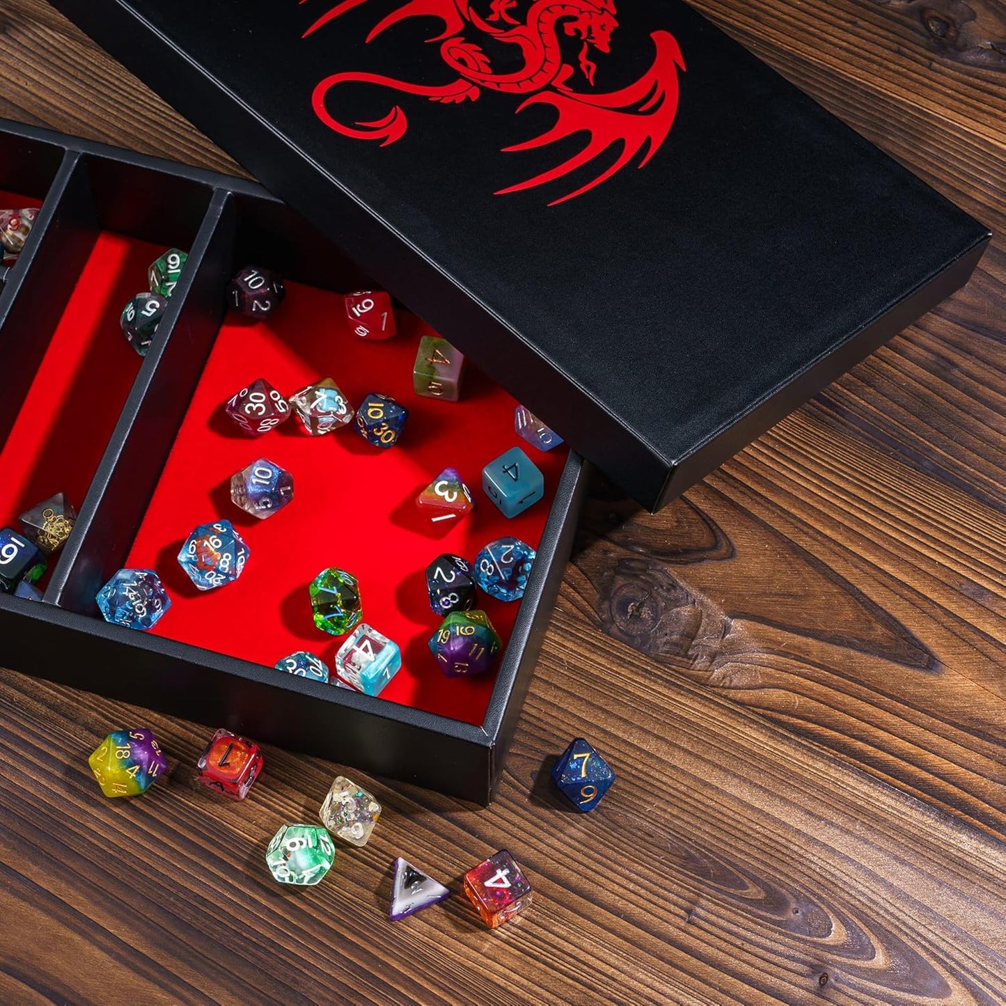 4 in 1 D&D Storage Dice Box Portable Rolling Tray and Dice Tower, Leather DND Holder Case for Role Playing Games Table Games - Red