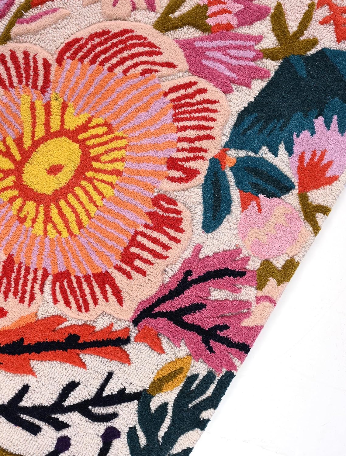 Handmade Wool Floral Area Rug for Living Room | Elegant Flower Garden Design, Soft, Thick and Durable | Bedroom, Dining Room & Home Decor Carpet (2.6' x 8', Floral E)