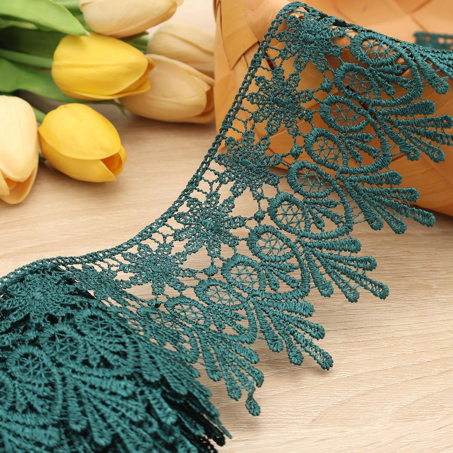 GXTIZAS Green Lace Trim 5 Yards Wide Venise Lace Ribbon Embroidered Edge Trim for Sewing Crafts Pillow Case