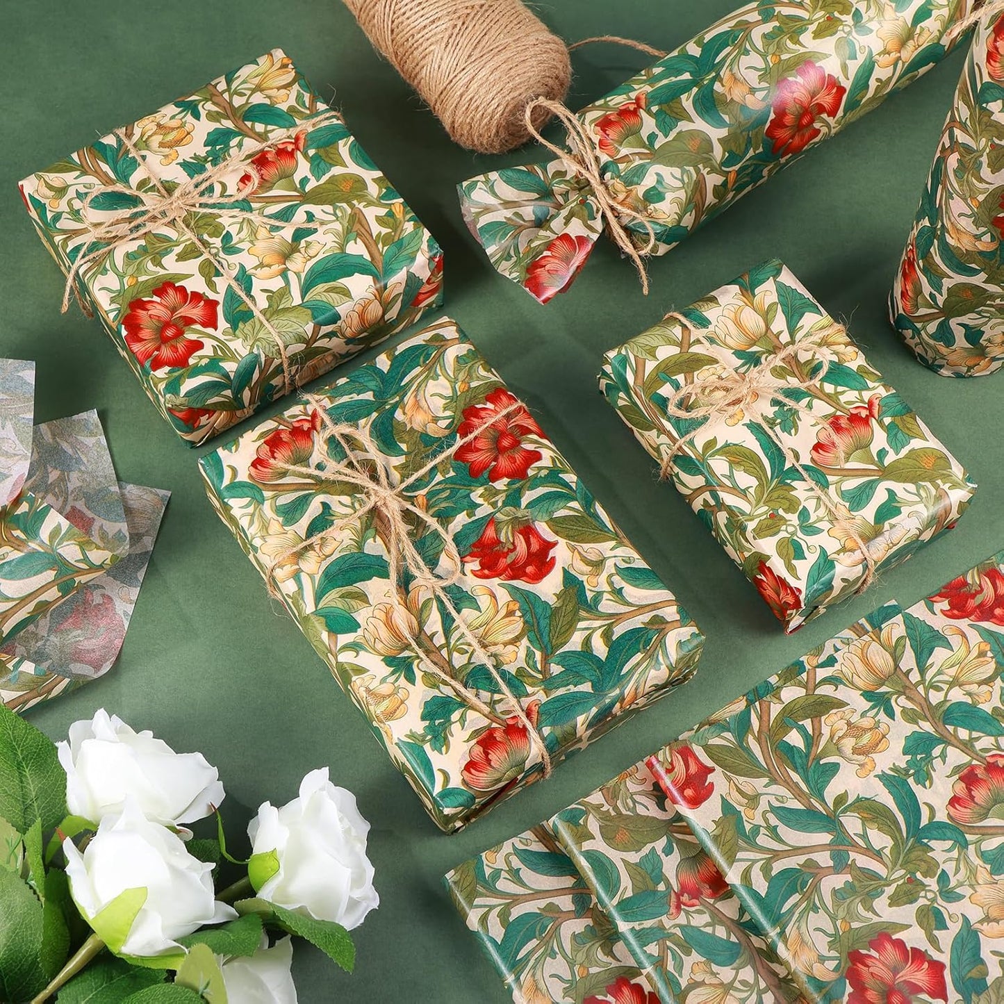 100 Sheet William Morris Tissue Paper, 20x14 inch Vintage Blue Green Floral Printed Wrapping Paper Seamless Print Botanical Flower Tissue Paper for Birthday Wedding Bridal Shower Tea Party DIY Craft