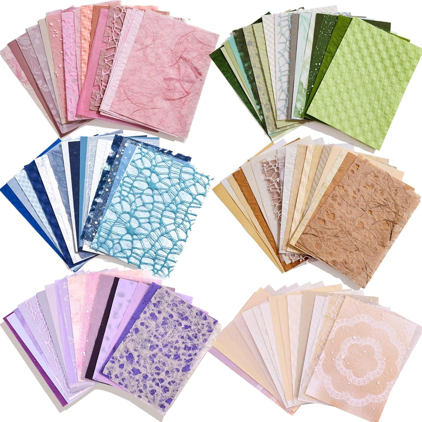 108 Sheets Textured Scrapbook Paper and Mesh Fabric Assorted Set - 6 Pack Mixed Special Paper for Scrapbooking Planner Bullet Junk Journal Supplies Mixed Collage Background 3.9x5.5 Inch