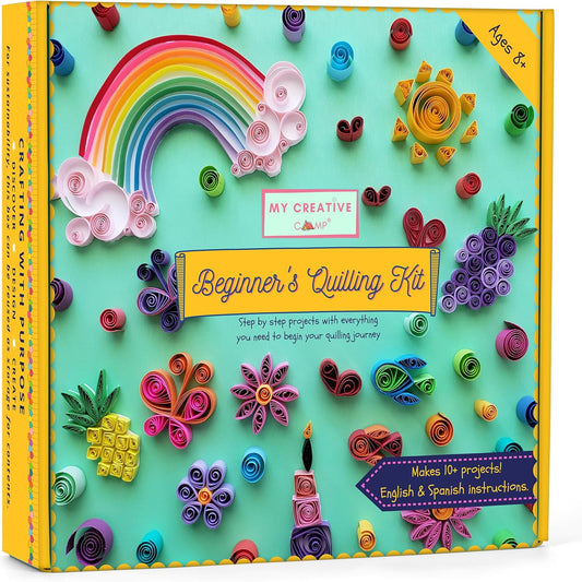 MY CREATIVE CAMP Beginner's Quilling Kit for Kids and Adults, DIY Craft Kit for Kids and Adults, Paper Quilling Kit for Beginners with Tools, Instructions & Storage Box, Makes 10+ Fun Projects