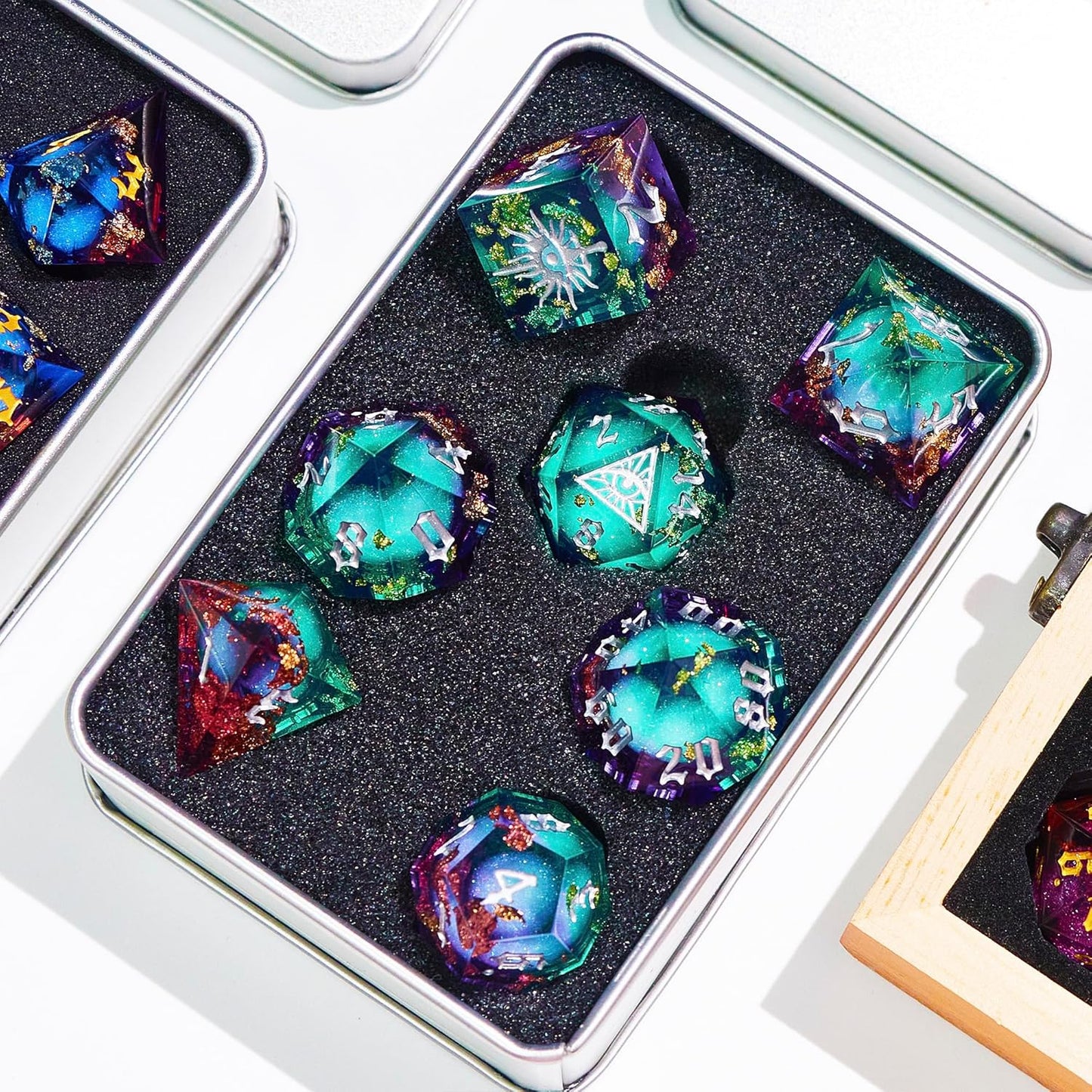 Third Mystery Eye Liquid Core DND Dice Set for Role Playing Games, 7 PCS Dungeons and Dragons Dice Set with Metal Box for D&D Gifts, RPG DND Starter Dice Set