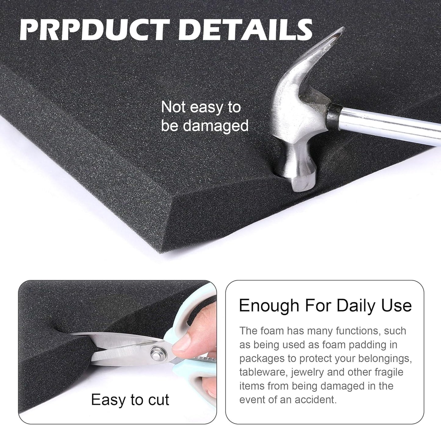 DECOHS 6 PCS Polyurethane Foam Sheet-16x12x1 Inch Cuttable Foam Inserts for Cases-Packing Foam Pads for Toolbox Camera Storage and Crafts