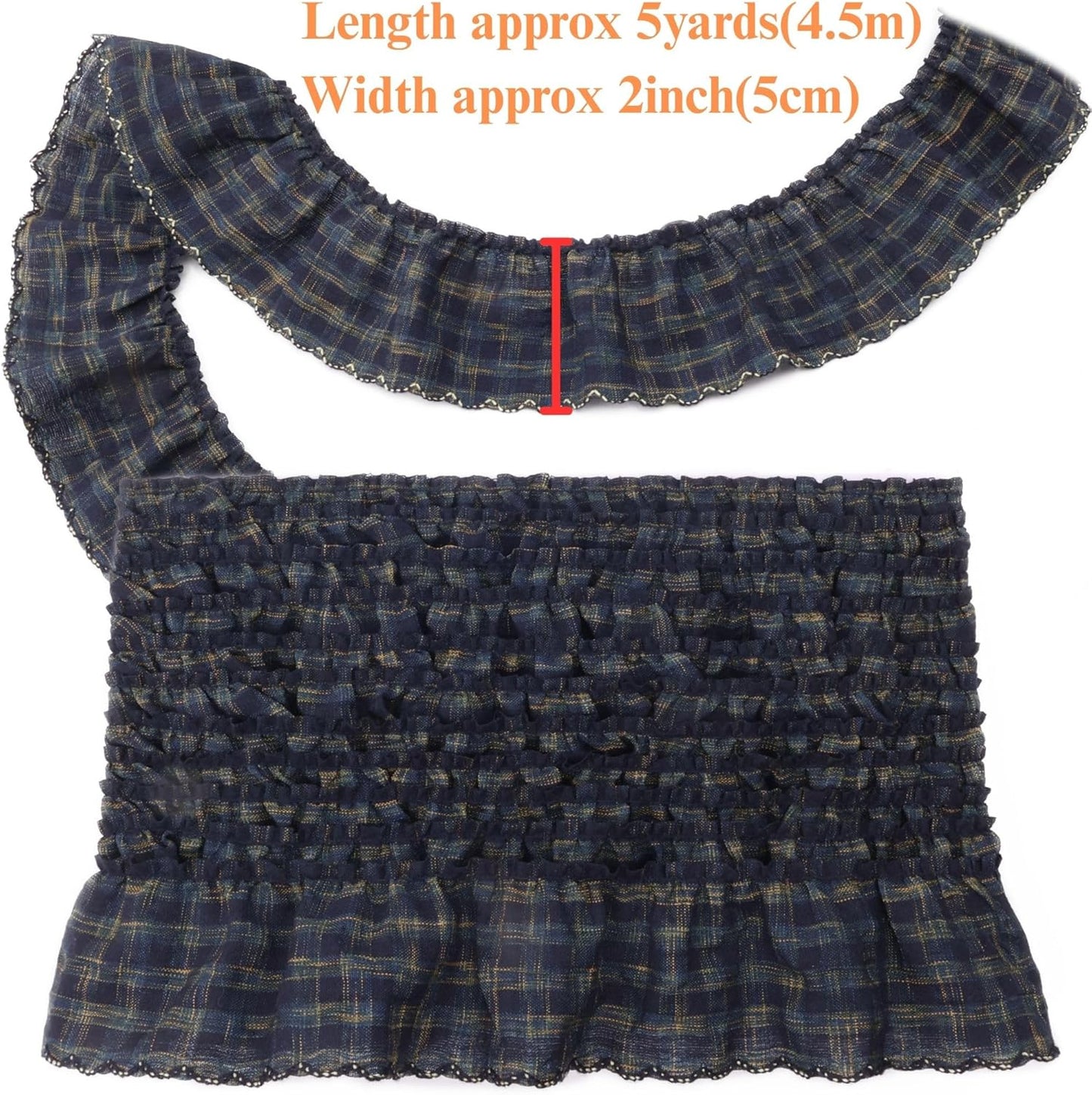 Gingham Ruffle Lace Trim Pleated Lace 5 Yards Gathered Gingham Fabric Edge Ribbon Trim for Dresses, Wedding Gowns, Crafts, Home Decor (Black)