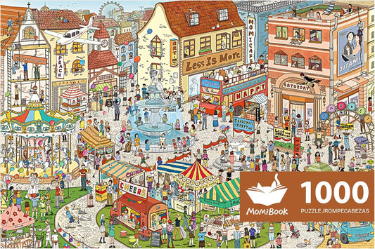 MOMIBOOK Puzzles for Adults 1000 Pieces Jigsaw Puzzles of Weekends in a Small Town, Painting Image Difficult Challenging Hard Impossible Puzzle Unique Funny Party Christmas Birthday Gifts
