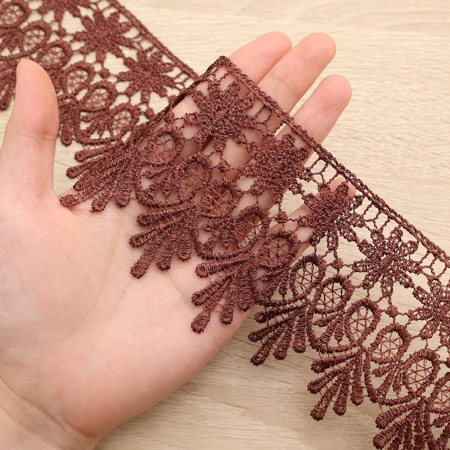 GXTIZAS Brown Lace Trim 5 Yards Wide Venise Lace Ribbon Embroidered Edge Trim for Sewing Crafts Pillow Case