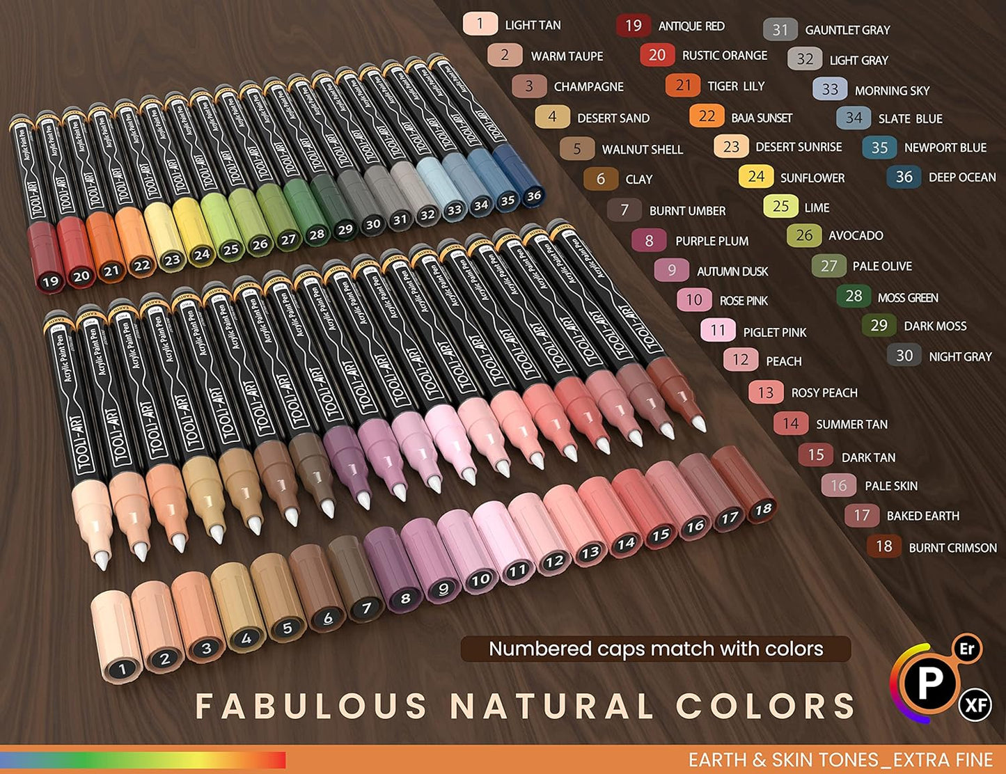 36 Acrylic Paint Pens Skin and Natural Earth Tone Marker Set For Rock Painting, Canvas, Mugs, Glass, Plastic, Wood, Metal, Fabric, Scrapbooking, Most Surfaces. Quick Drying Waterbased (EXTRA FINE)