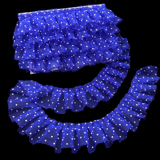 Dots Lace Ruffle Trim for Sew, Crafts 2.4" x5yd Single Layer Pleated Edge Lace Ribbon (Royal Blue)