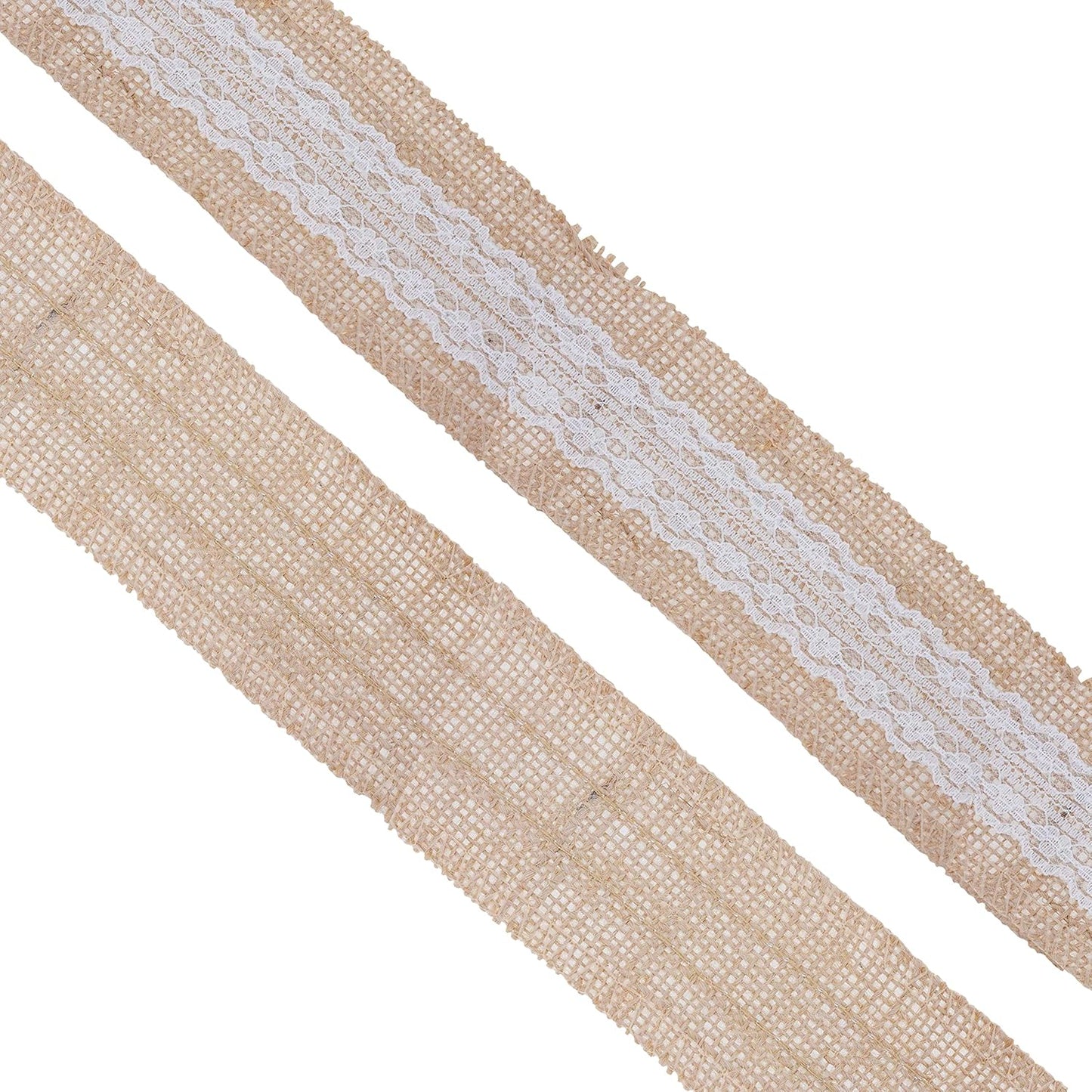 Mandala Crafts Burlap and Lace Ribbon 2 Inches Wide Jute Ribbons for Crafts - 20 Yds Roll Rustic Burlap Wrap Trim Ribbons for Wreaths Bows Wedding Party