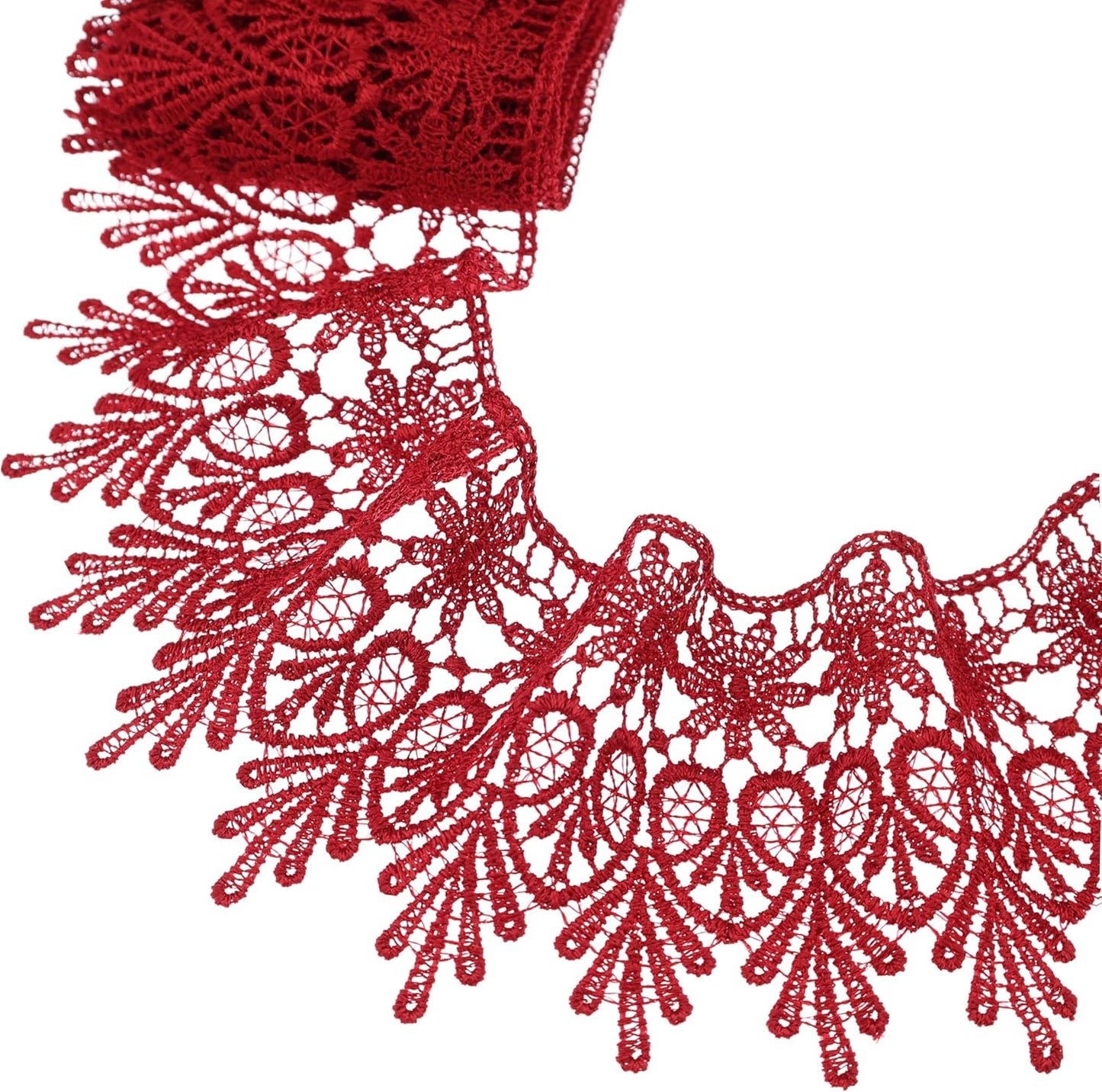 GXTIZAS Burgundy Lace Trim 5 Yards Wide Venise Lace Ribbon Embroidered Edge Trim for Sewing Crafts Pillow Case