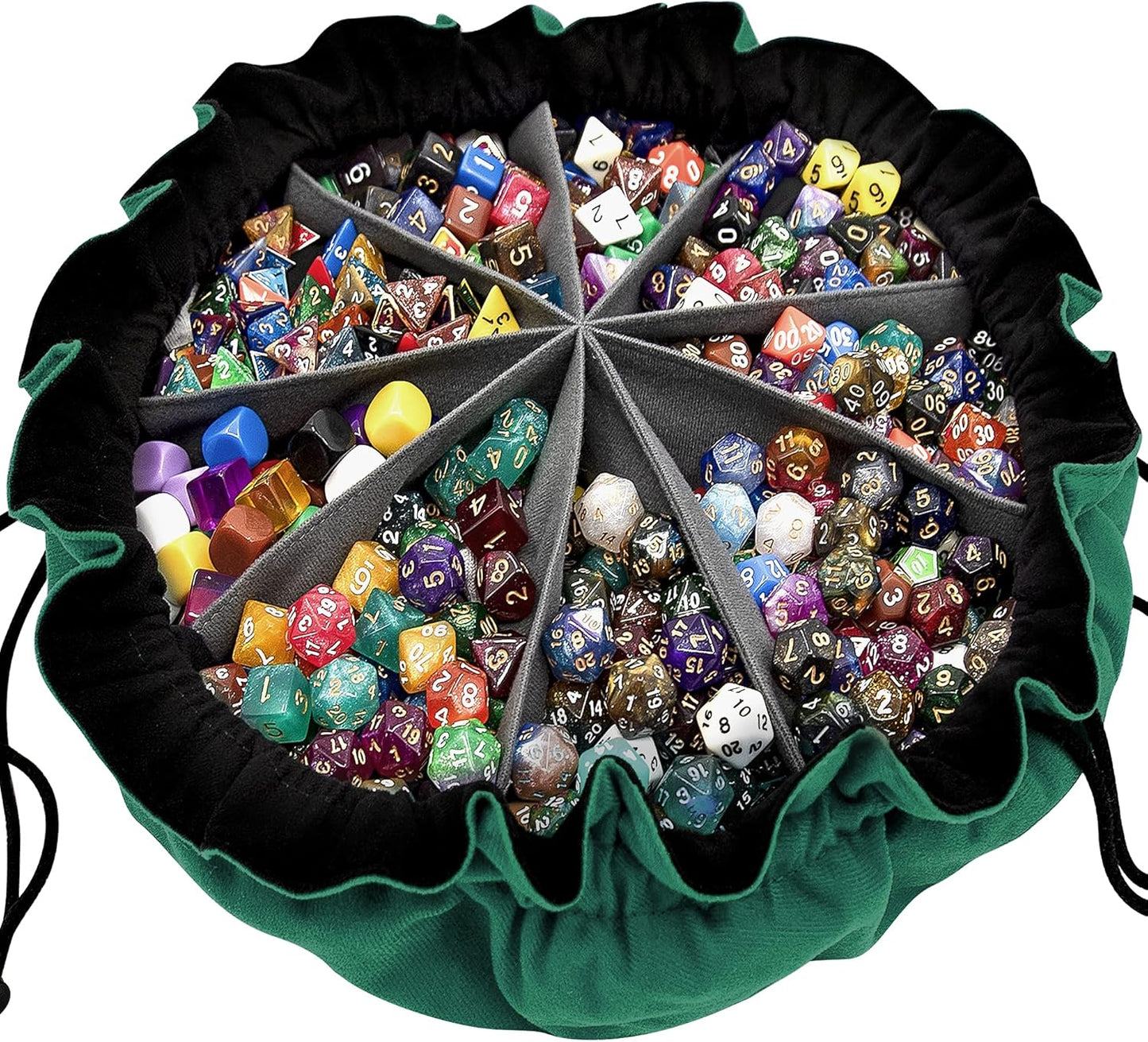 SIQUK Large Dice Bag with Pockets Big Capacity Dice Bag Drawstring Dice Pouch DND Dice Storage Bag for RPG MTG Table Games, Hold over 300 Dice, Dark Green