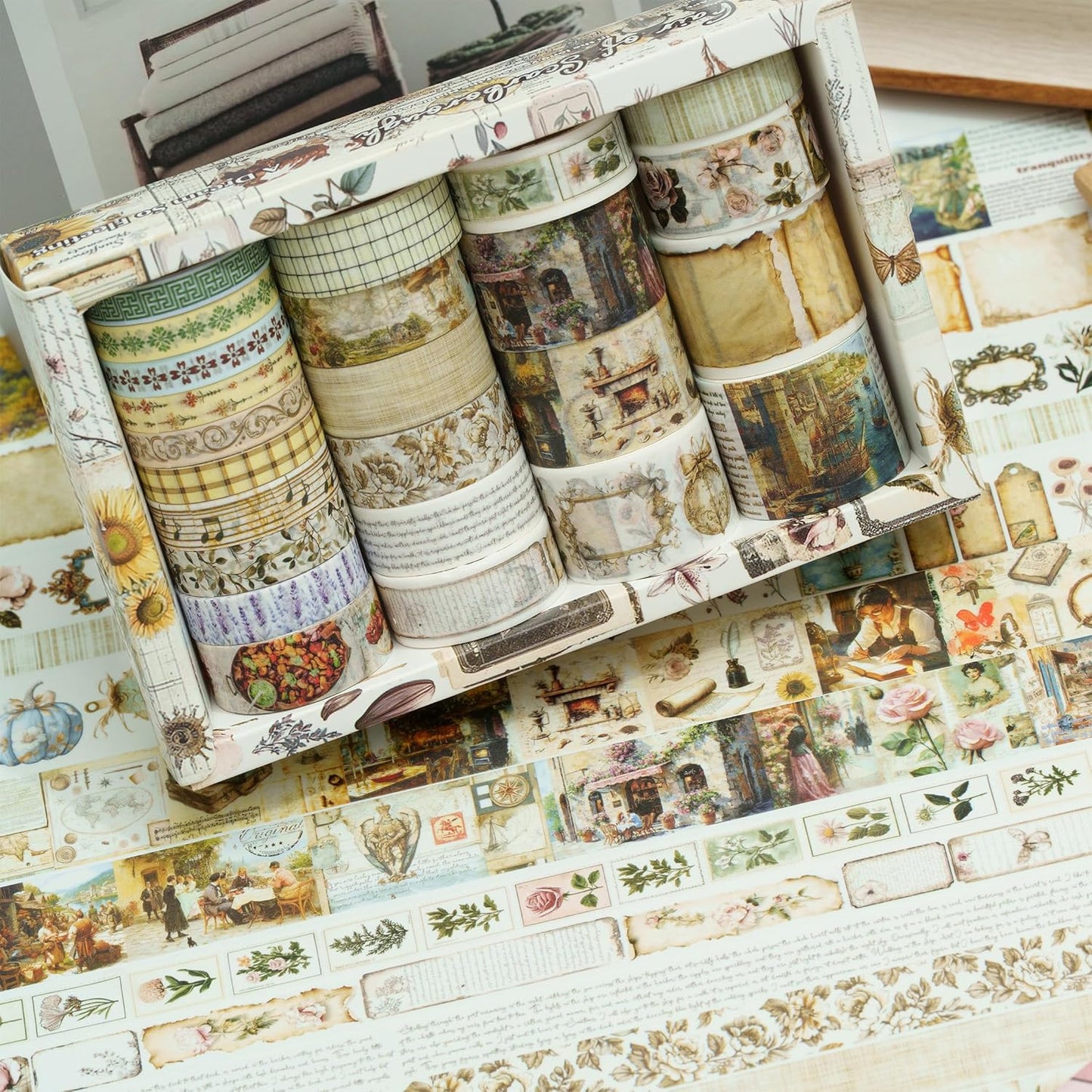 Vintage Washi Tape Set - 24 Rolls Arts Adhesive Tapes Assorted Retro Decorative Masking Tape Sets for Craft, Kids, Scrapbook, DIY, Gift Wrapping (6-Timeless Notes)