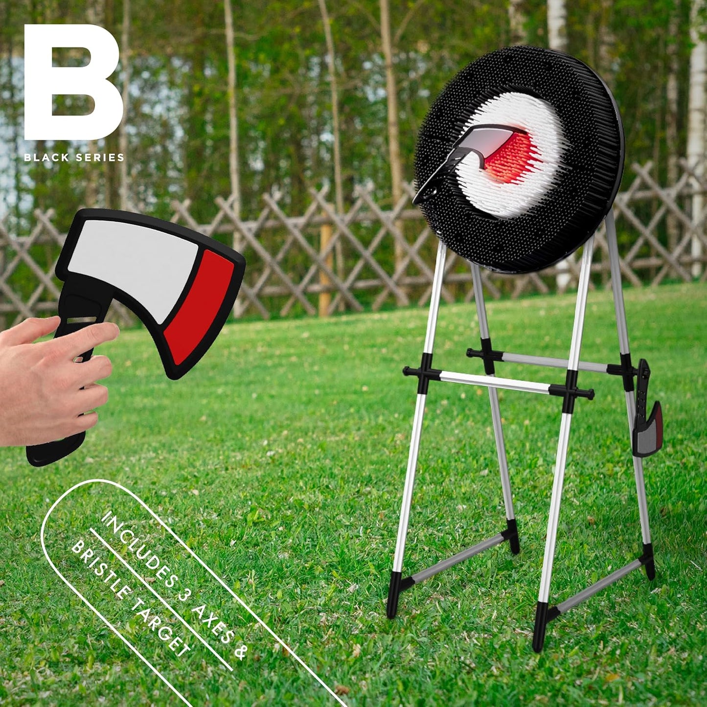 Black Series Axe Throwing Set – Indoor & Outdoor Party Game| Safe Plastic Throwing Axes| Collapsible Target| Backyard Game, Carnival Game, Beach Camping, Tailgating Essential| Fun Sports Activity Gift