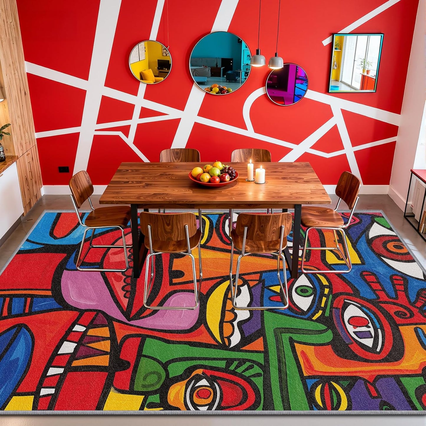 Abstract Rugs for Bedroom - 4x6 Rug - Abstract Rug - Colorful Graffiti Area Rug - Modern Geometric Pop Art Rugs - Multicolor Artistic Carpet - Home Decor