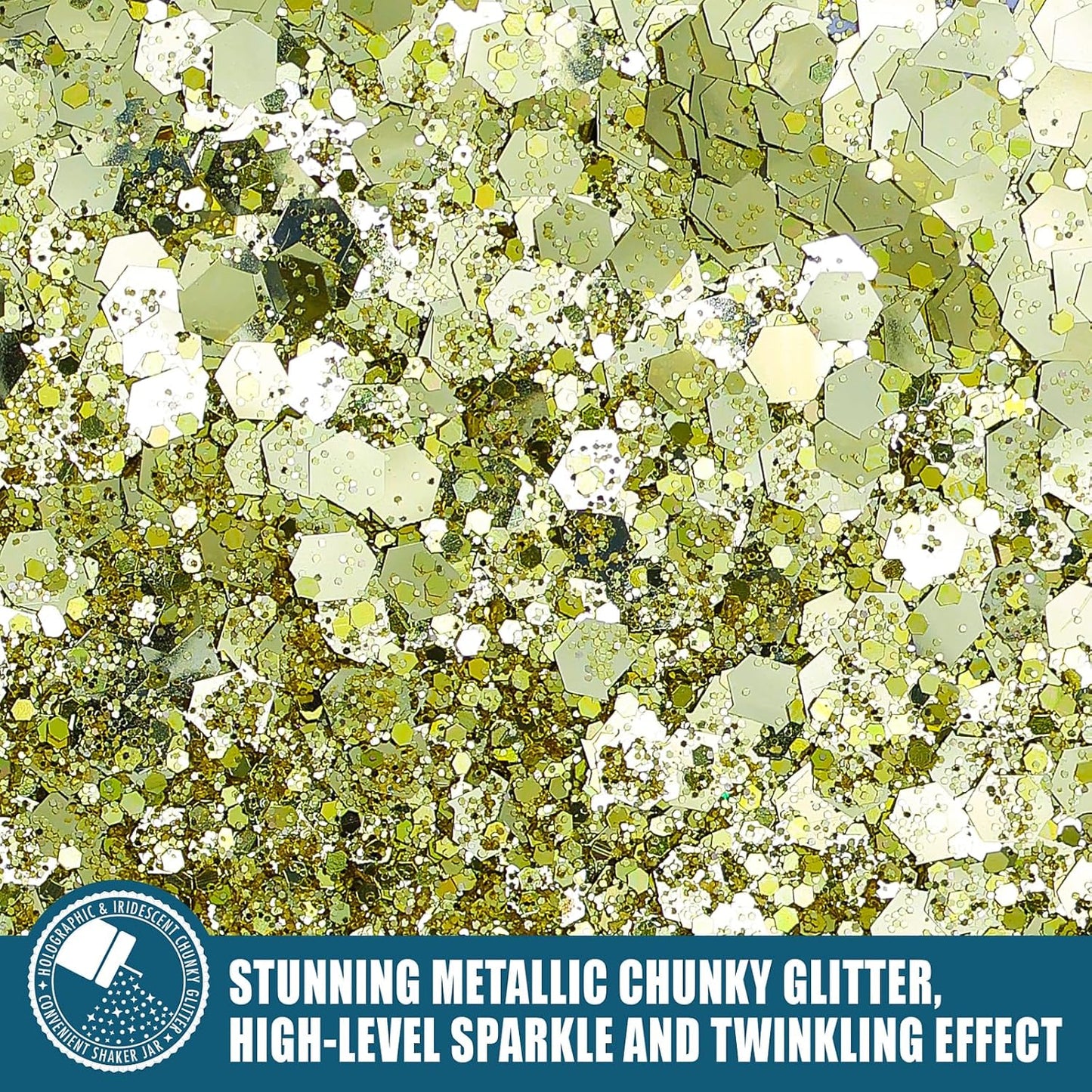 Chunky Glitter, 160G/5.64OZ Craft Glitter for Epoxy Resin, Mixed Fine Glitter & Chunky Glitter, Metallic Chunky Glitter for Hair, Nail Arts, Body, Bulk Glitter for DIY Tumbler Painting (Honey Gold)