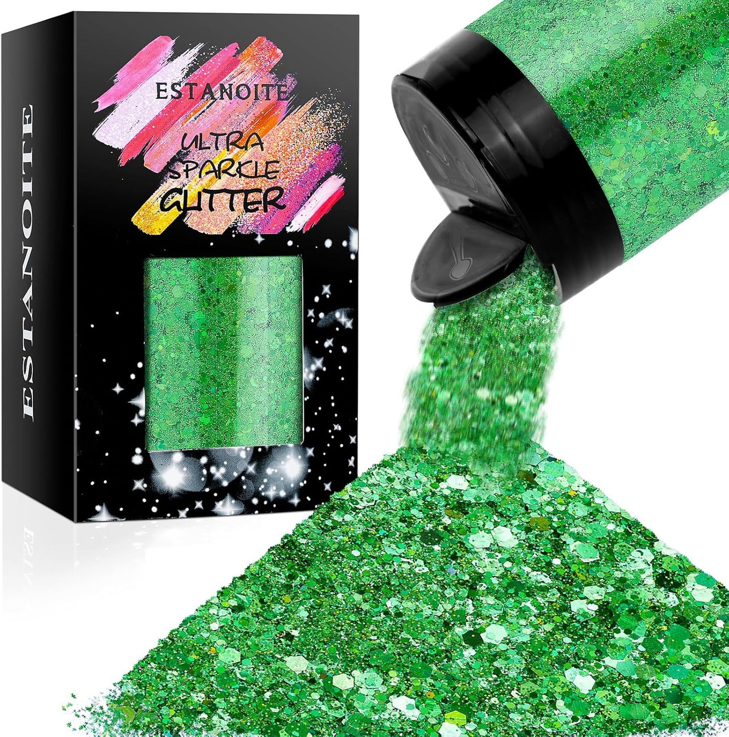 Holographic Chunky Glitter, 5.64oz/160g Craft Glitter Powder Mixed Chunky Flakes, Iridescent Sequins for Nail Art, Hair, Body, Epoxy Resin, Tumblers, Slime, Painting, Festival Decor (Jade Green)