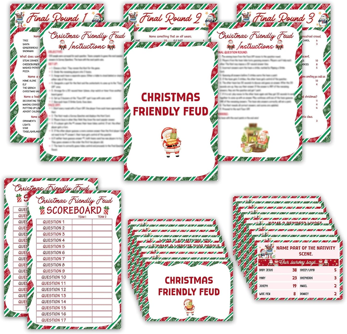 Christmas Friendly Feud Game, Funny Christmas Party Games, Friendly Feud Trivia Quiz for Family, Winter Xmas Holiday Party Supplies for Adults -10