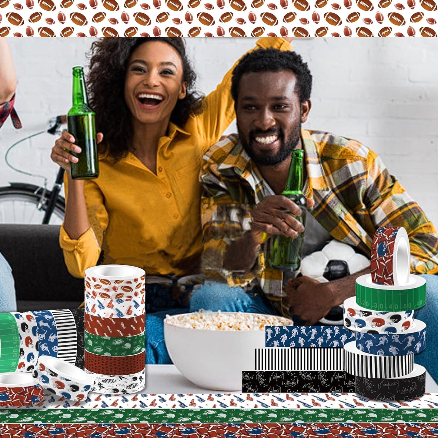 Adirasenotek 12 Rolls Sports Washi Tape,Rugby Football Washi Tape Set Decorative Paper Stickers Decorative Tape, DIY Craft Scrapbook Art Crafts Wrapping Decor for Gifts Wrapping