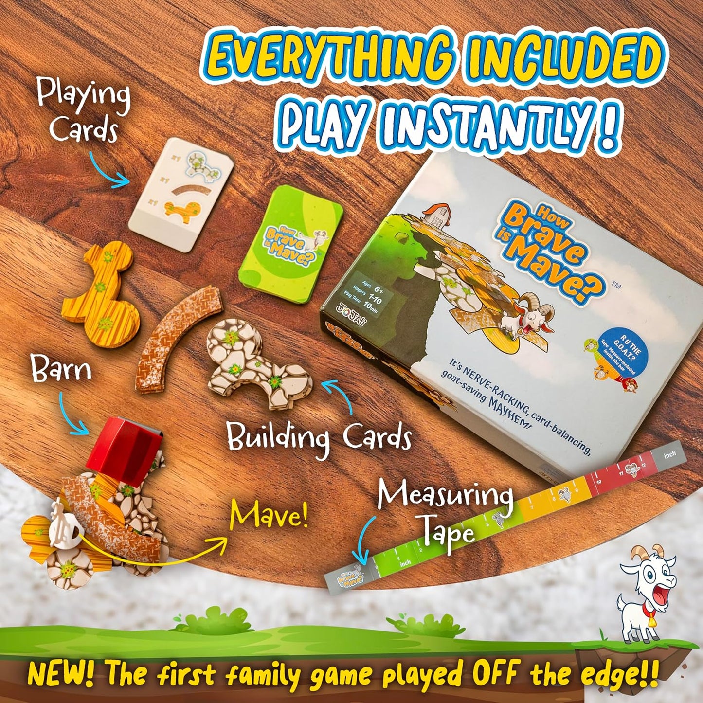 How Brave is Mave? - The First Table-Edge Stack Game, Card-Balancing, Goat-Saving Mayhem - Great for Family Game Night, Ages 6-99, Competitive and Collaborative - Laugh, Stack, and Topple