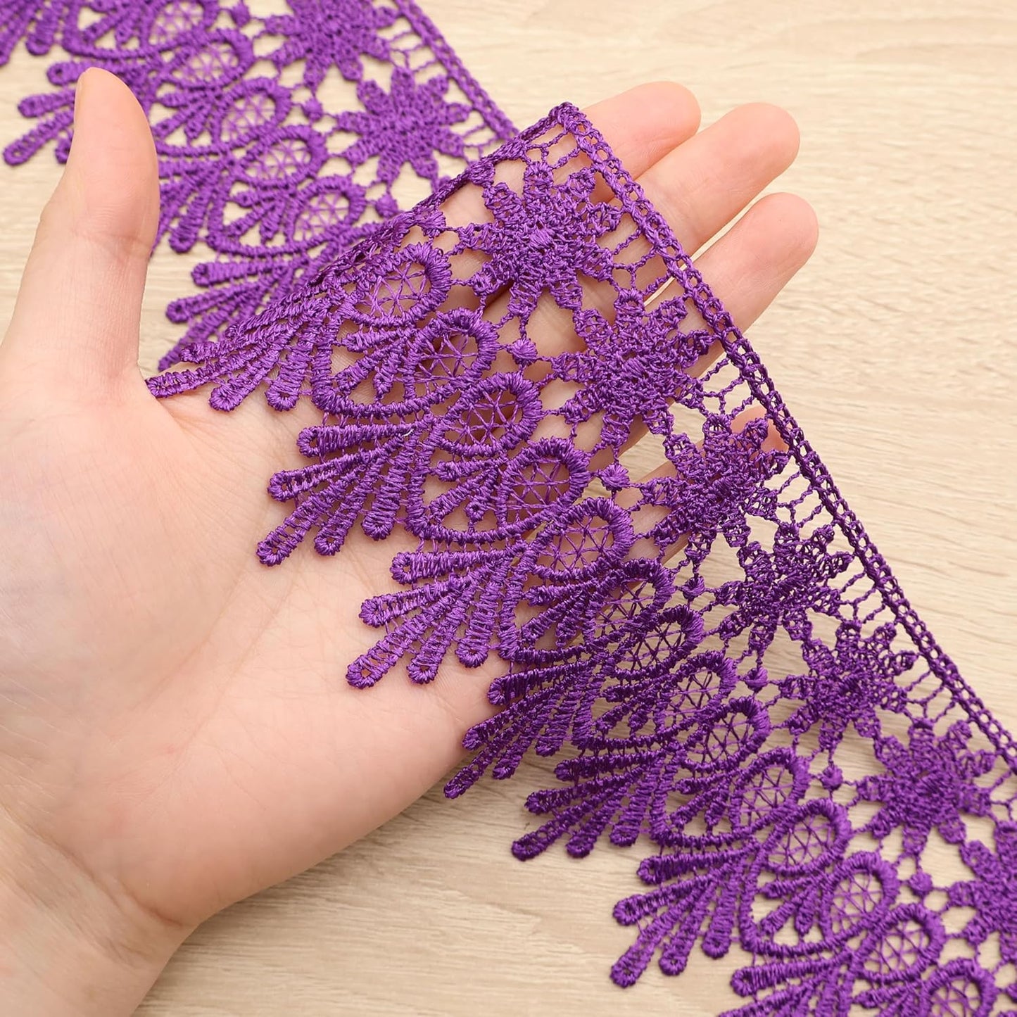 GXTIZAS Purple Lace Trim 5 Yards Wide Venise Lace Ribbon Embroidered Edge Trim for Sewing Crafts Pillow Case