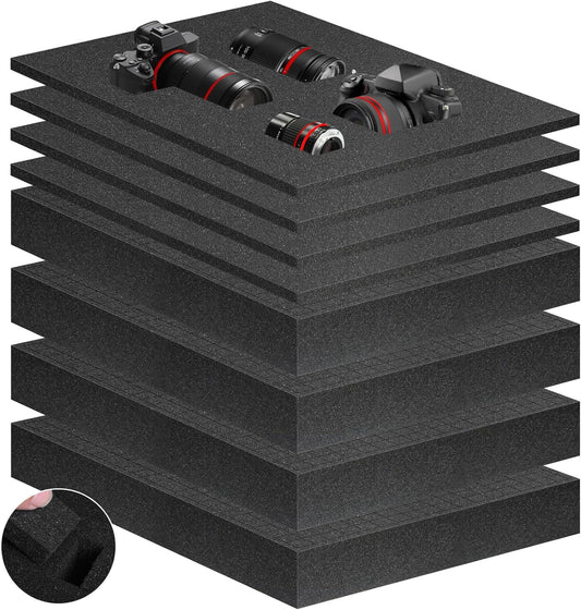 Eunice 4Pcs 16 x 12 x 0.4 Inch Polyurethane Foam Sheets & 4Pcs 16 x 12 x 2 Inch Cuttable Foam Inserts for Cases, Packing Foam Pads for Tool Box, Camera Storage and Crafts