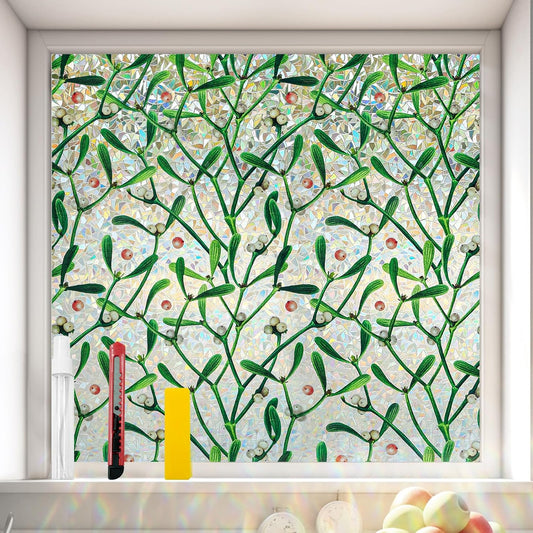 Window Privacy Film Stain Glass Window Film Rainbow Window Film Window clings Non-Adhesive Reusable Decorative for Room (Mistletoe Rainbow, 35.4 x 157.4 in)