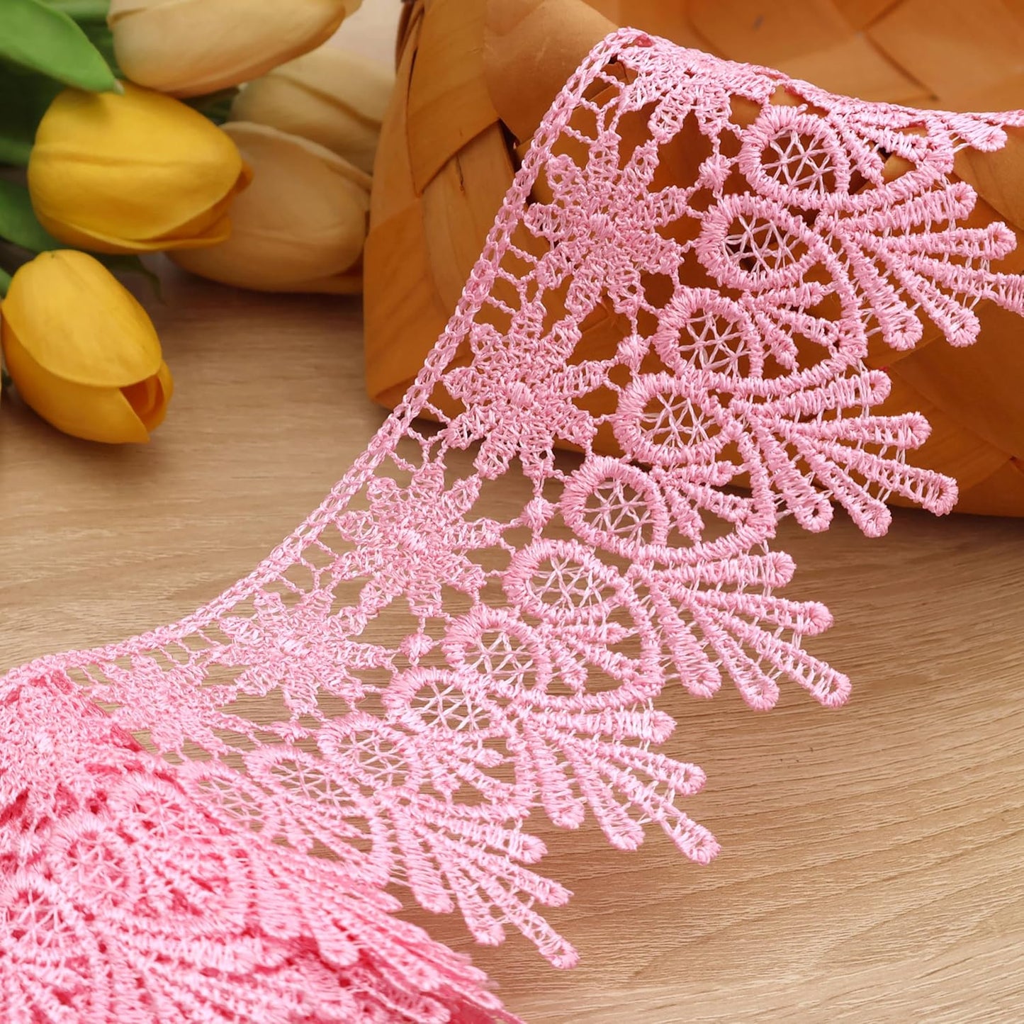 GXTIZAS Lace Trim 5 Yards Wide Venise Lace Ribbon Embroidered Edge Trim for Sewing Crafts Pillow Case (Pink