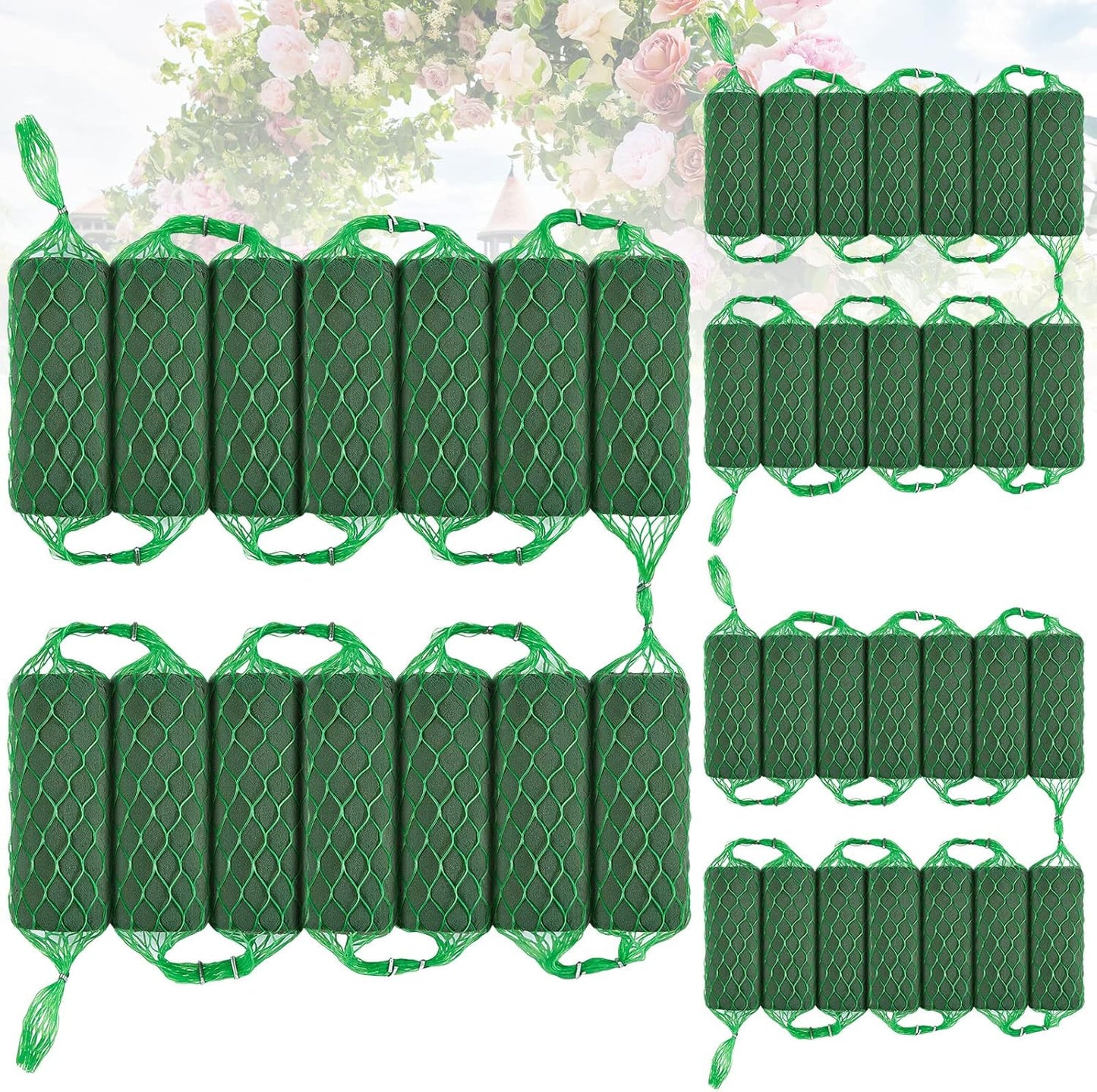 Preboun 14 Pcs Floral Foam Garland 27.6ft Absorption Flower Holder Plant Foam Flower Green Sponge Foam for Wedding Arch Door Tabletop Decoration Arrangement Home Garden Craft