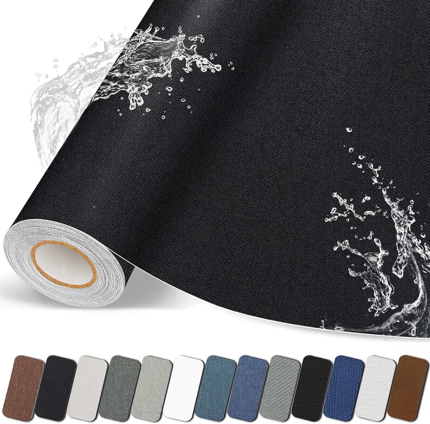 Fabric Repair Patches, 17X79 inch Linen Self-Adhesive Fabric Repair Tape, Strong Sticky Linen Patch for Sofas, Tote Bags, Clothing, Car Seats, Furniture（Black, 17X79 inch）