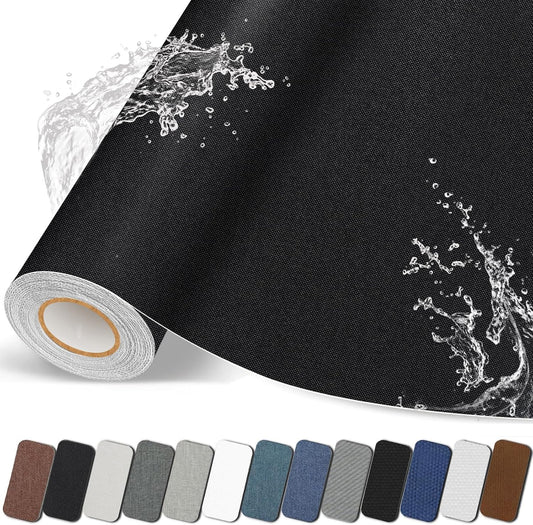 Fabric Repair Patches, 17X79 inch Linen Self-Adhesive Fabric Repair Tape, Strong Sticky Linen Patch for Sofas, Tote Bags, Clothing, Car Seats, Furniture（Black, 17X79 inch）