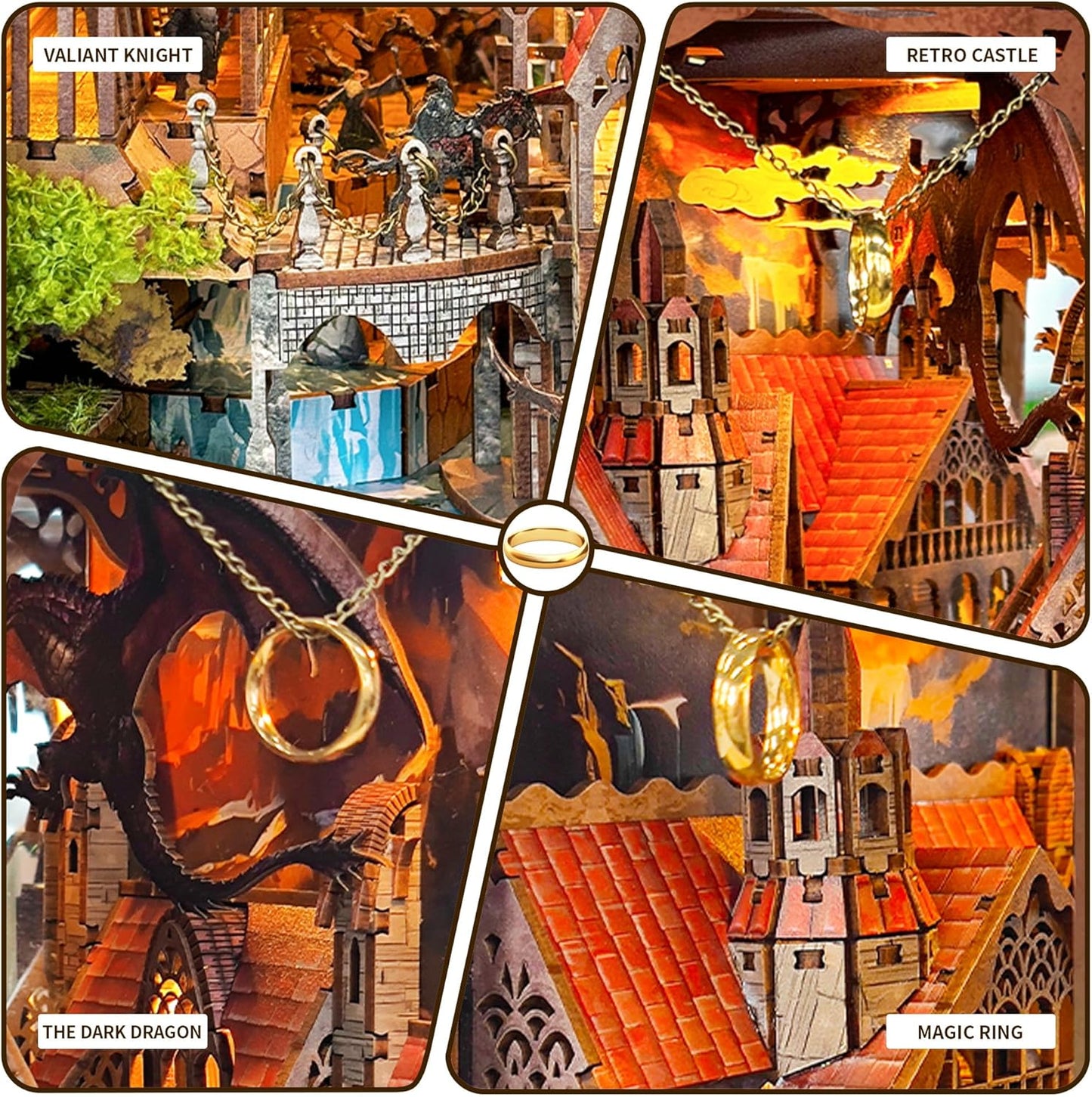 DIY Book Nook Kit,New DIY Dollhouse Booknook Bookshelf Insert Decor,3D Wooden Puzzles with LED,Book Nook Miniature Kit,Birthday Easter Home Decor for Teens Adult (Spirit Valley of The Magic Ring)