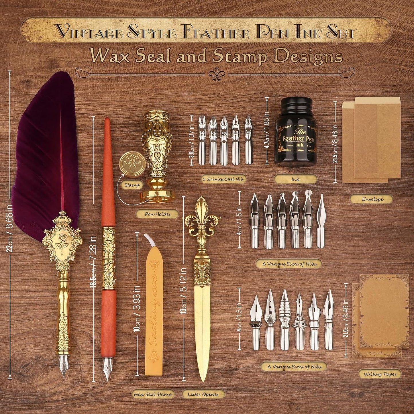 Feather Quill Pen and Ink Set 27Pcs Calligraphy Pens Fountain Pen Calligraphy Kits for Beginners,Stationary Set for Calligraphy, Writing, Sign,Christmas Gift