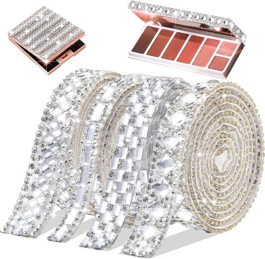 4 Rolls Bling Rhinestone Ribbon Crystal Strips, 4 Styles Self Adhesive Glass Crystal Sticker Rhinestone Tape for DIY Car&Craft Wedding Christmas Gift Decoration