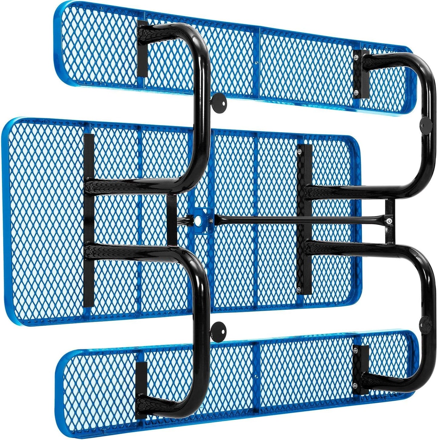 Global Industrial 6’L Rectangular Picnic Table, Expanded Metal, Blue Thermoplastic Coating, Attached Benches, 1-1/2” Umbrella Pole Hole, Outdoor-Rated, 1000 lb Capacity, 72” x 30” Tabletop