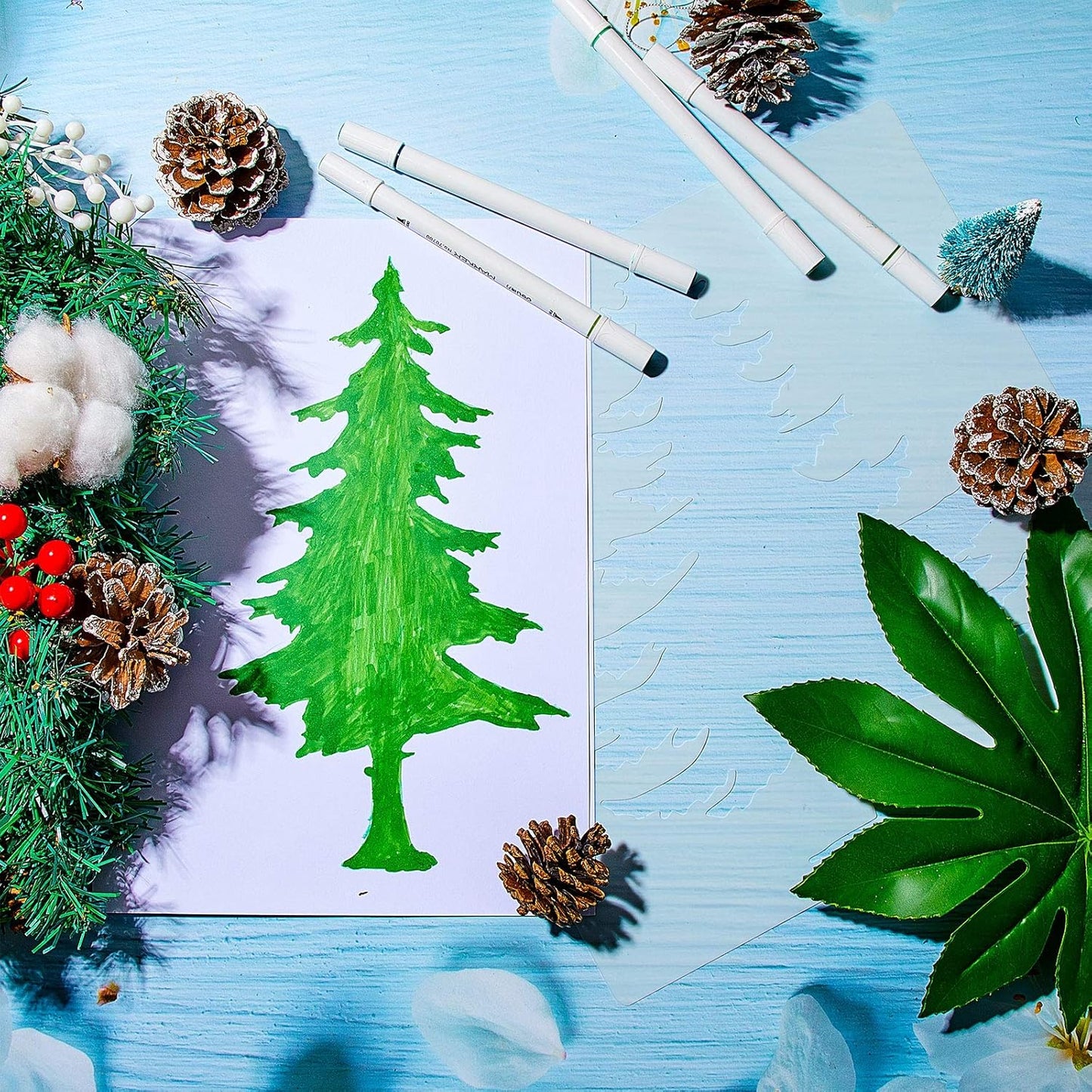 8 Pieces Pine Tree Stencils Art Painting Templates Stencils for Painting on Wood Winter Holiday DIY Wall Floor Decor Supplies (11.4 x 11.4 Inch)
